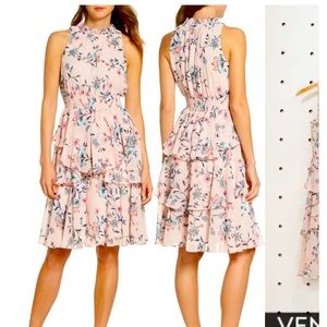 Eliza J Floral Ruffle A-Line Dress in Blush